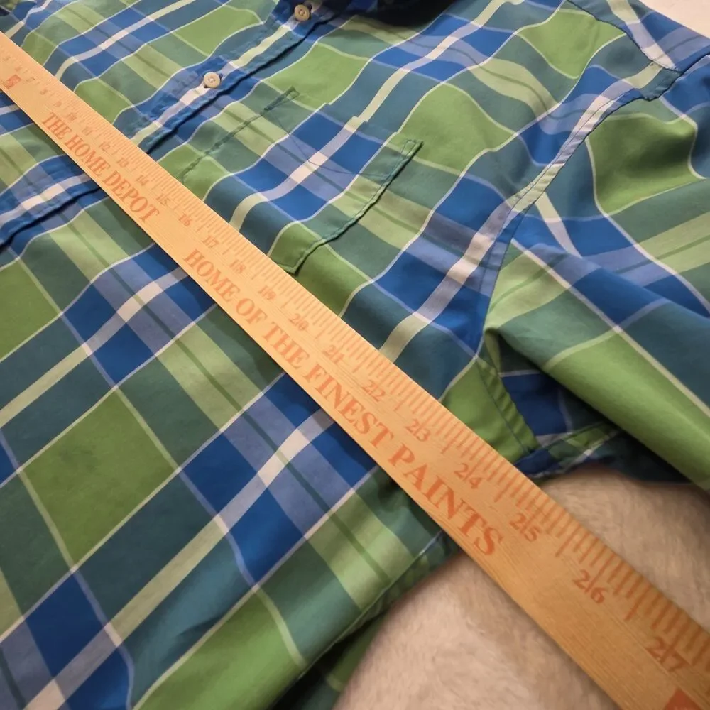 Pendleton Mens Button Down Shirt Large Plaid Green Aqua Cotton